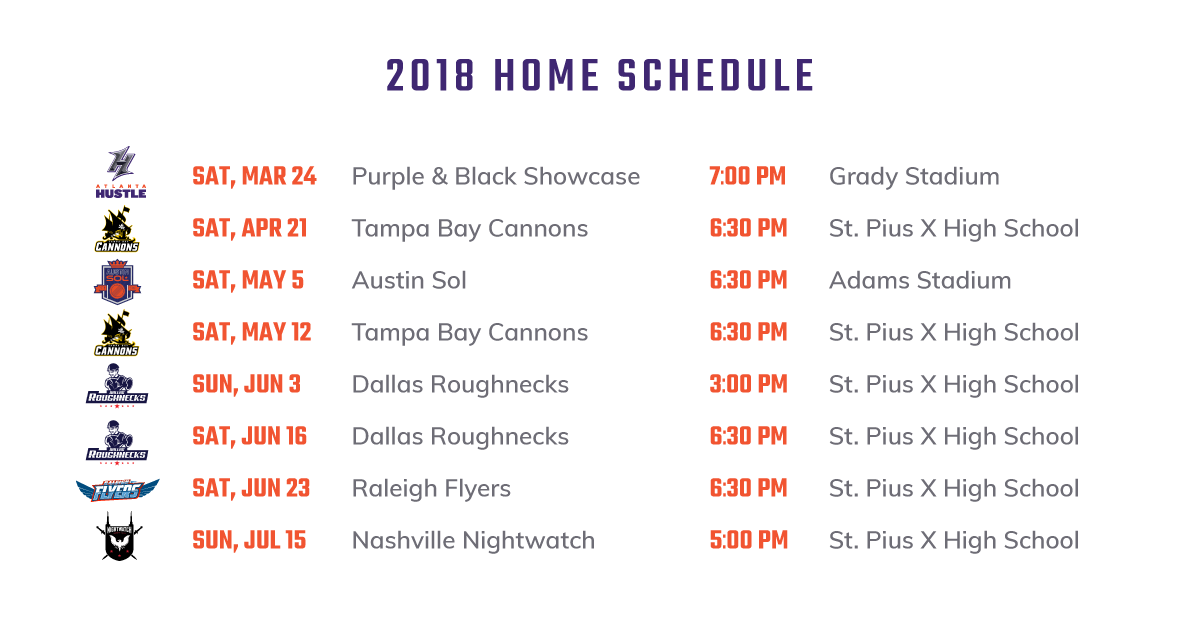 2018 Atlanta Hustle Home Schedule
